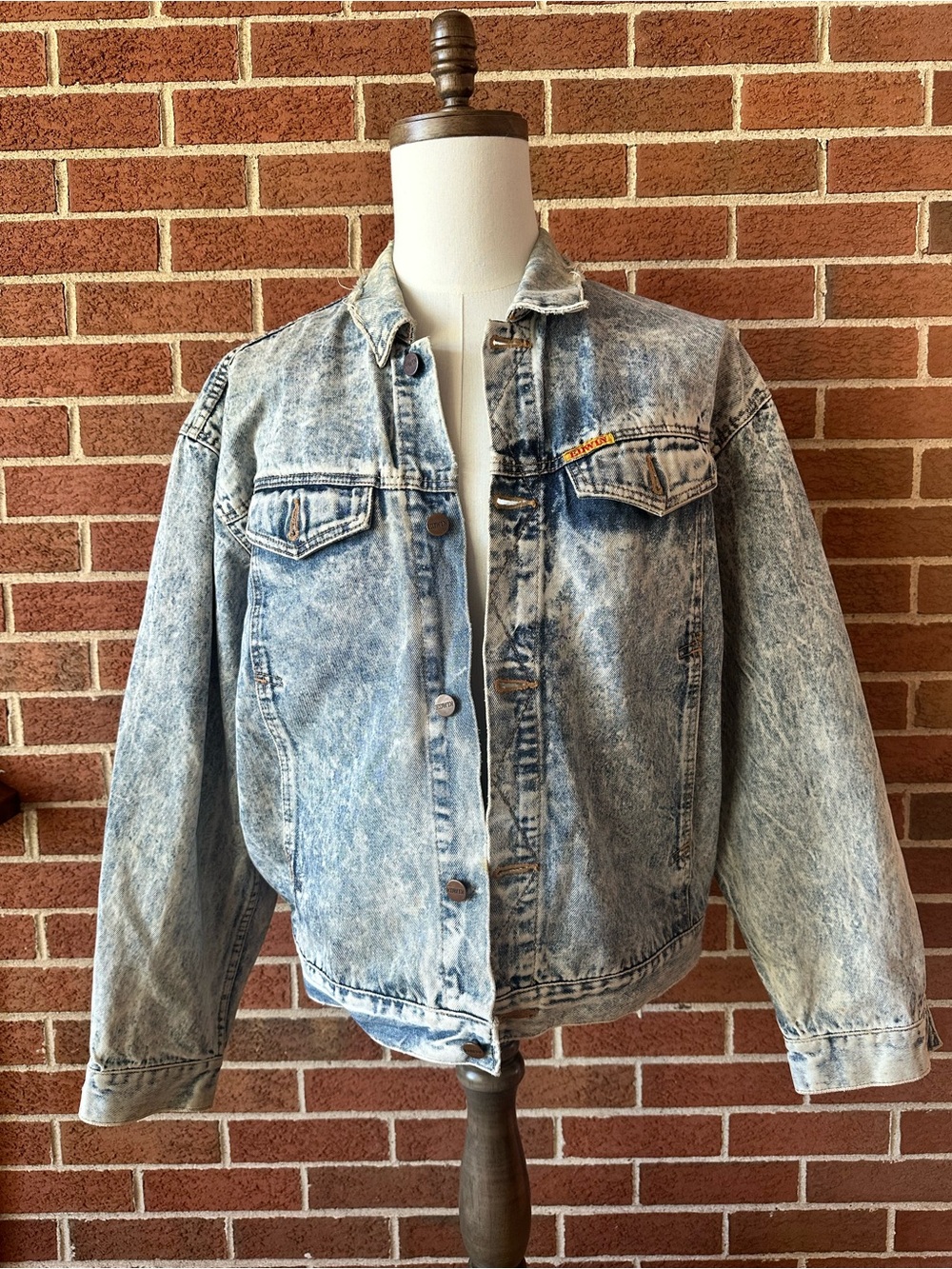 Vintage Edwin Denim Jacket Men’s Blue Acid Wash Button Front Pockets, L